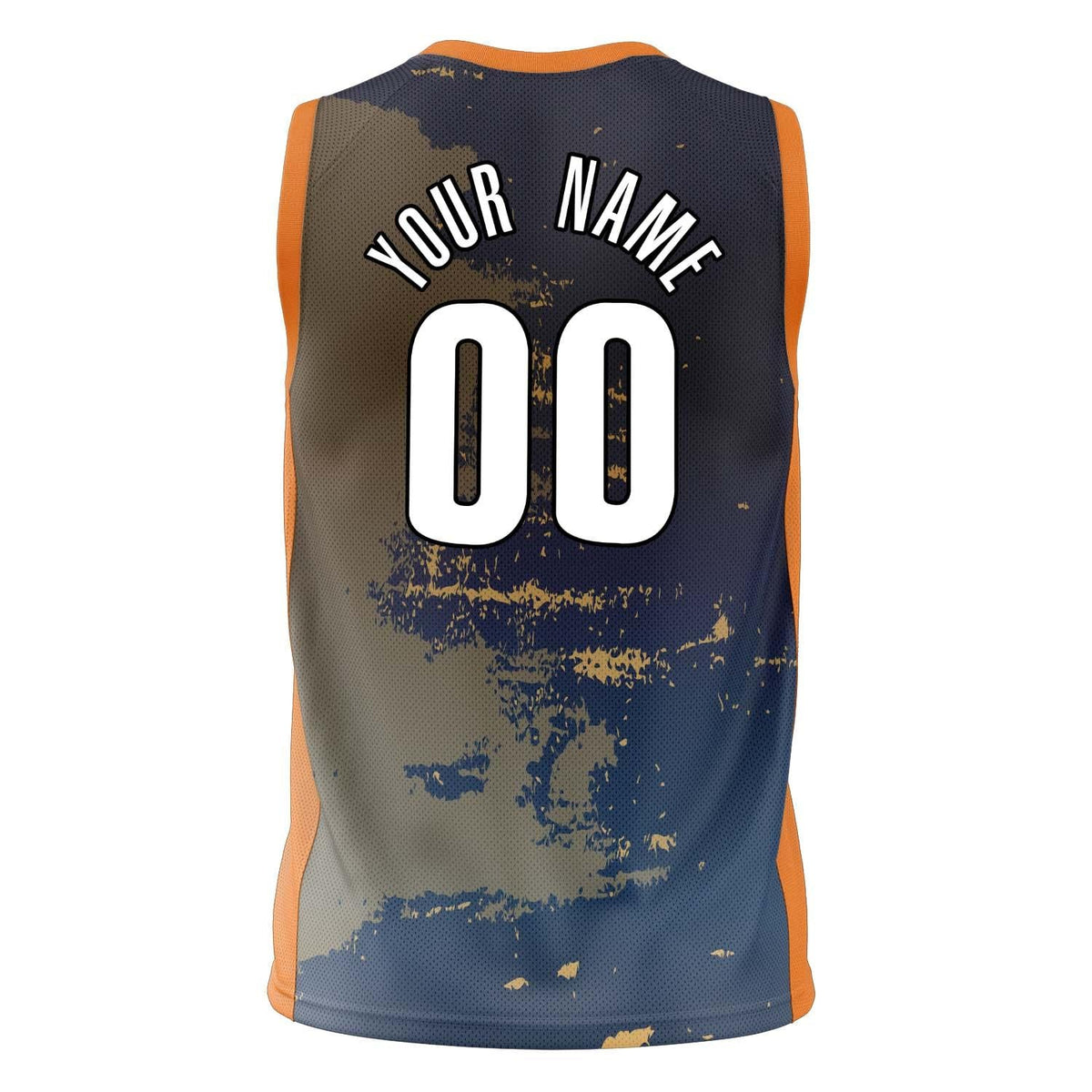 Custom Navy Orange Pattern Basketball Jersey