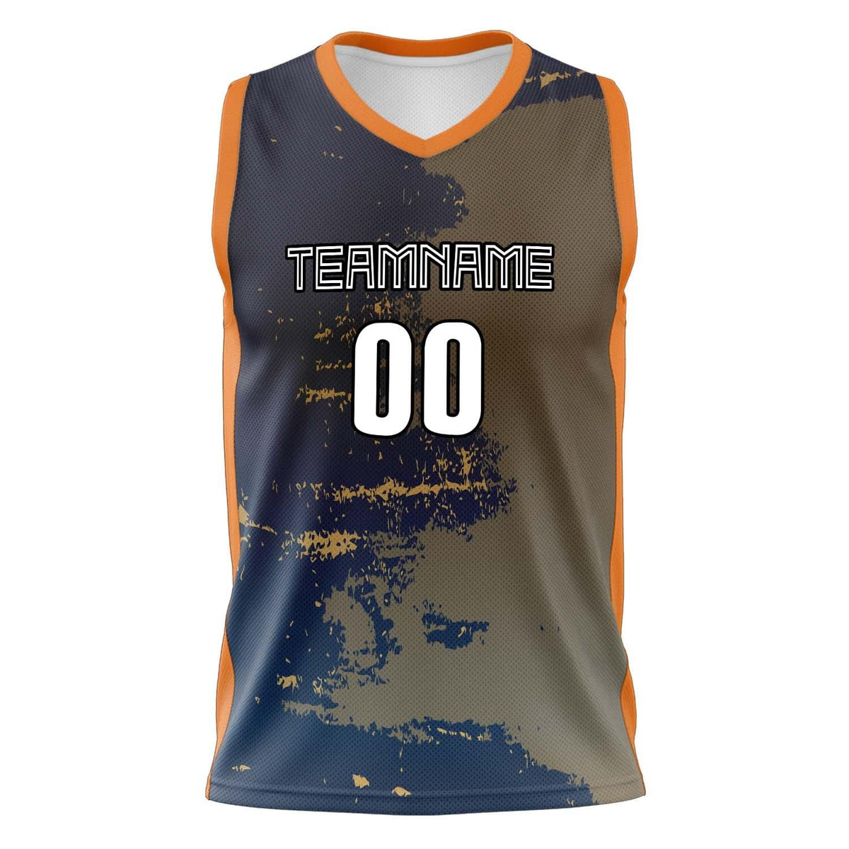 Custom Navy Orange Pattern Basketball Jersey