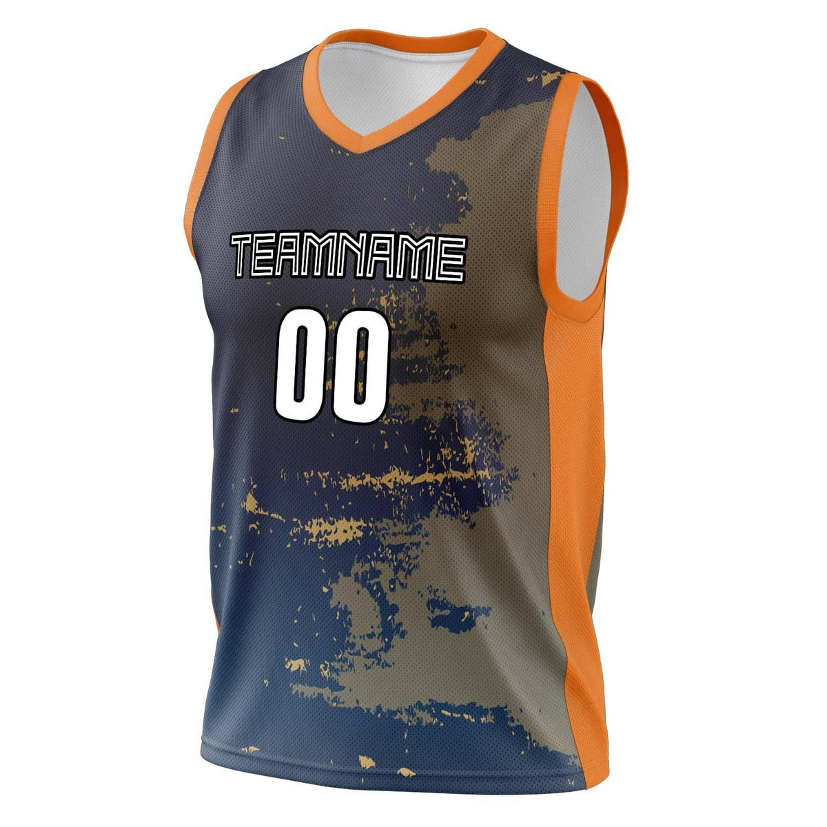 Custom Navy Orange Pattern Basketball Jersey