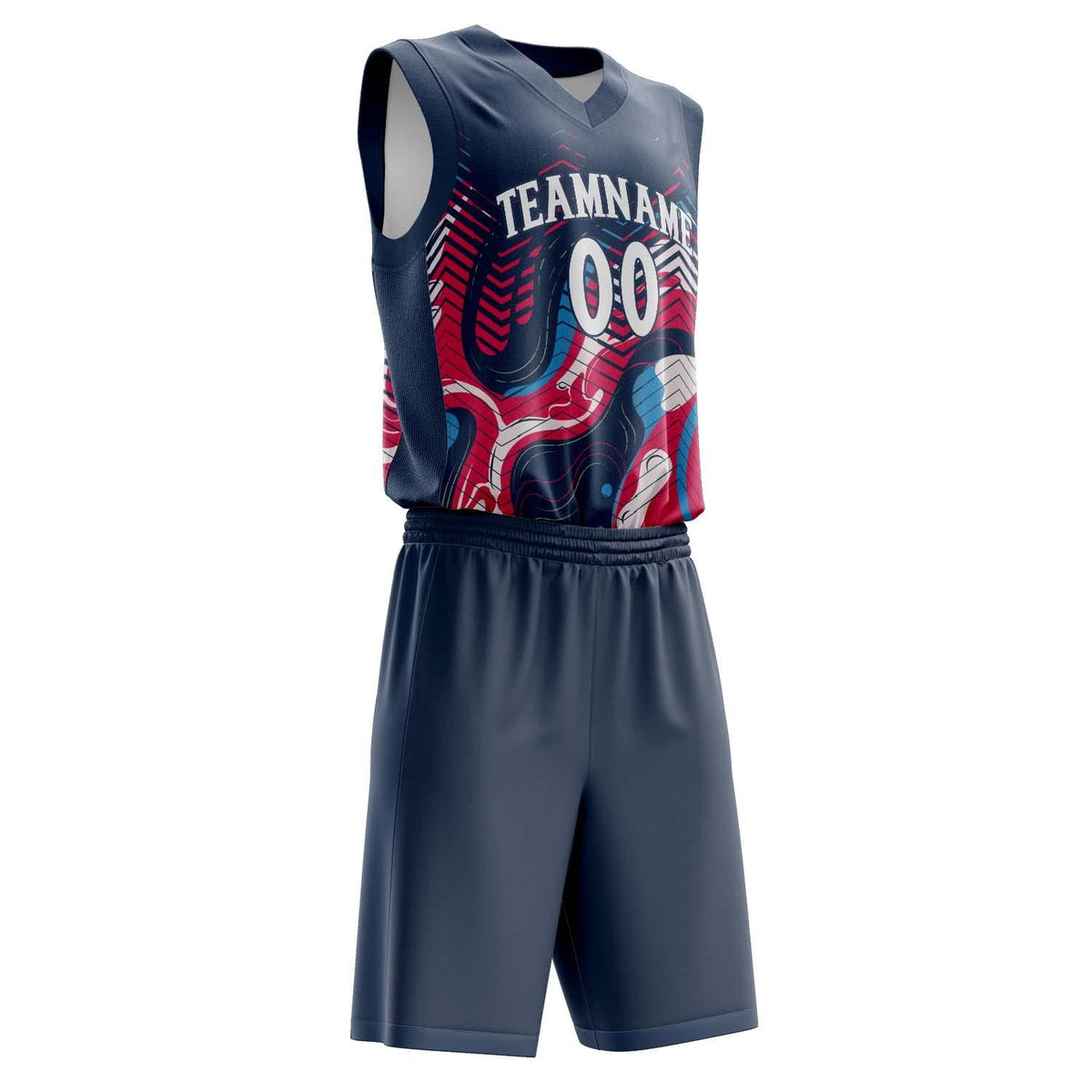 Custom Navy Red Pattern Basketball Jersey