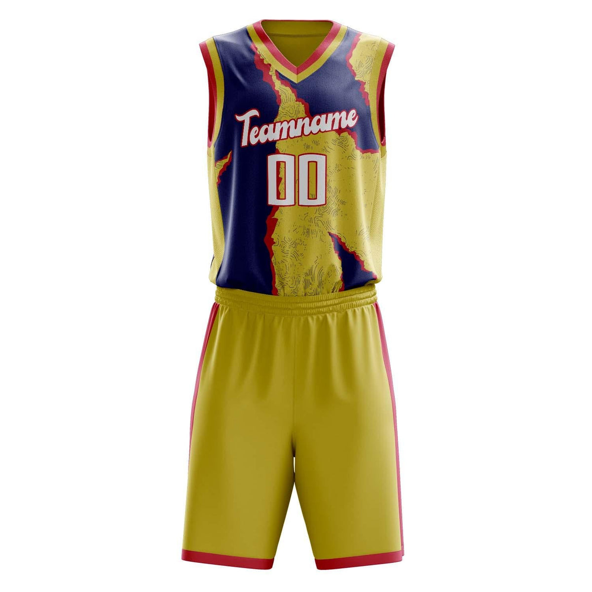 Custom Navy Yellow Pattern Basketball Jersey