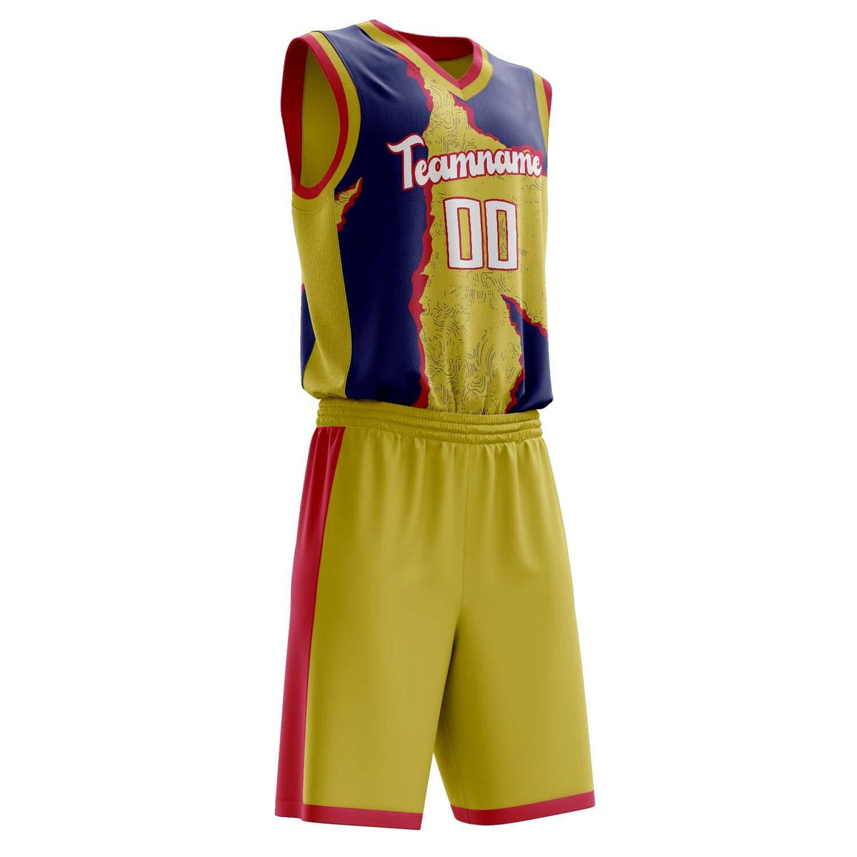 Custom Navy Yellow Pattern Basketball Jersey