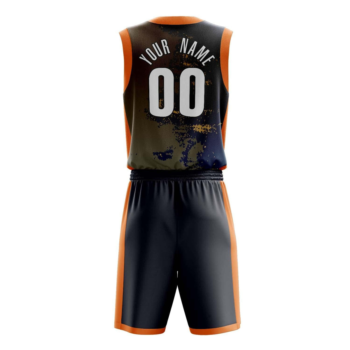 Custom Navy Orange Pattern Basketball Jersey