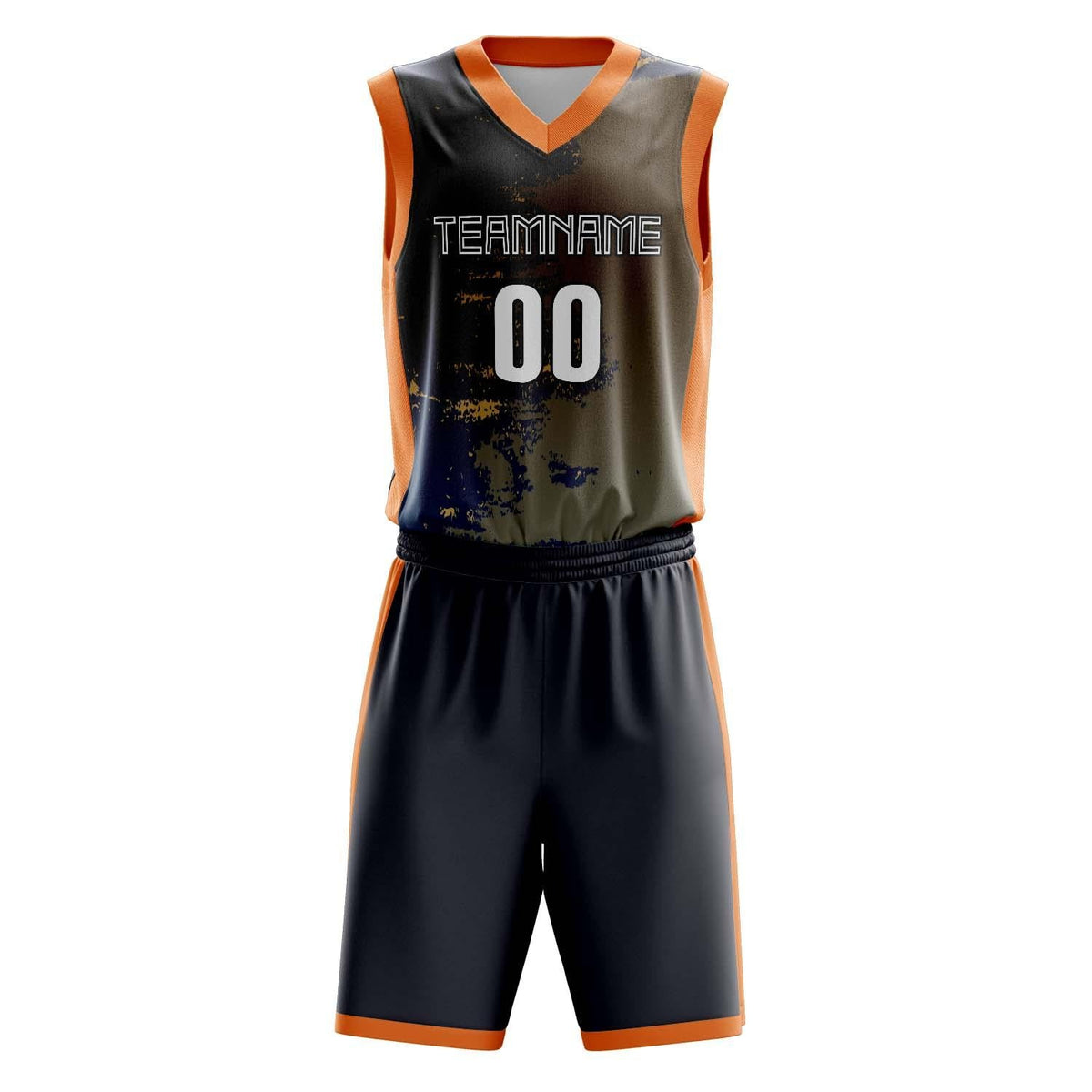 Custom Navy Orange Pattern Basketball Jersey