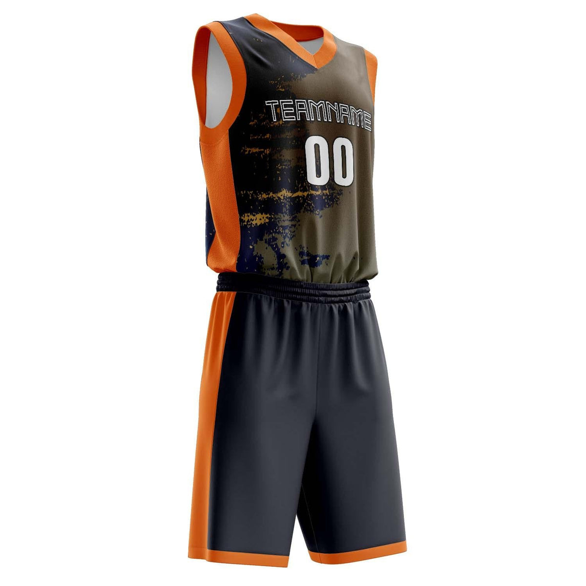 Custom Navy Orange Pattern Basketball Jersey