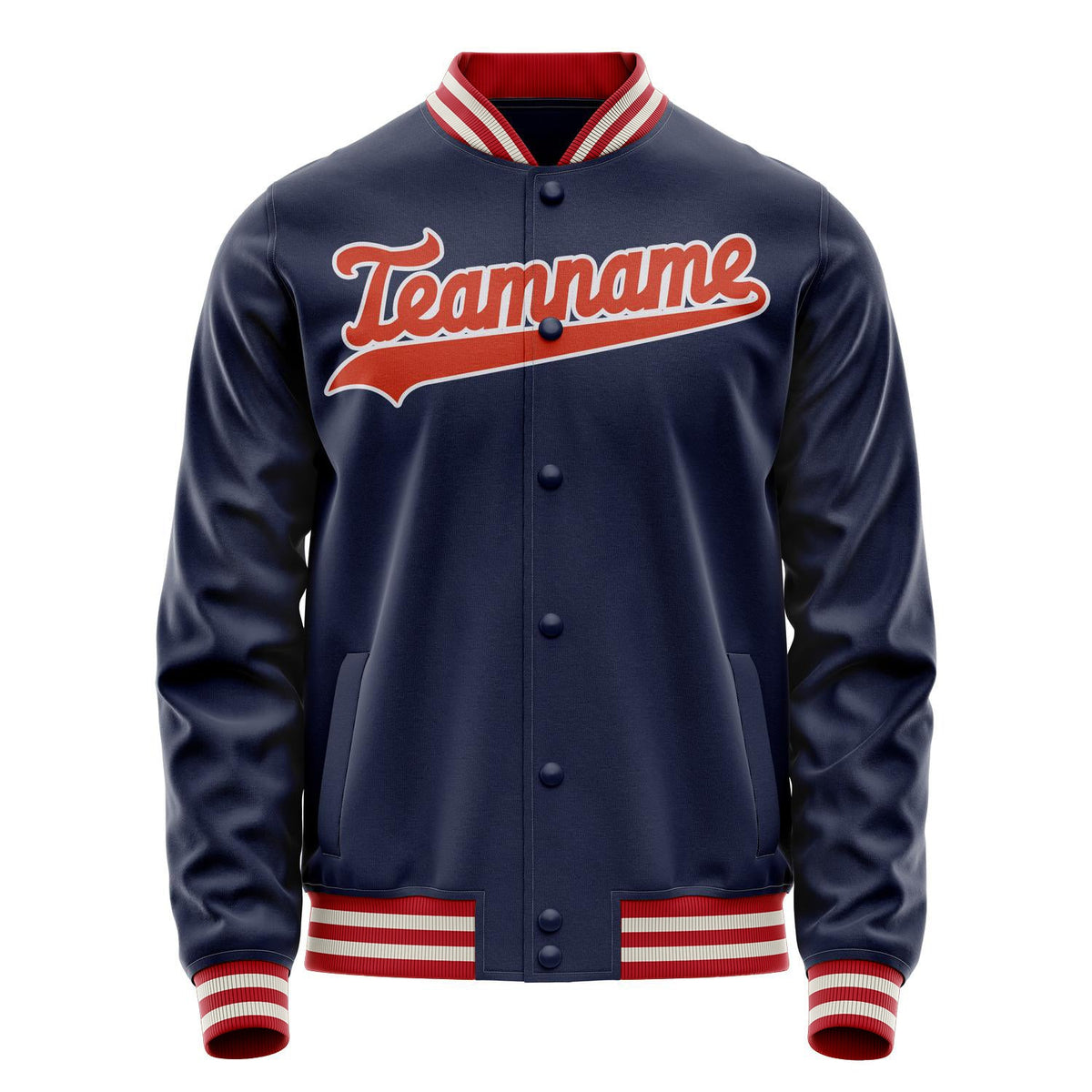 Custom Navy Orange Solid Color Varsity Letterman Jacket JA02240617KZ268