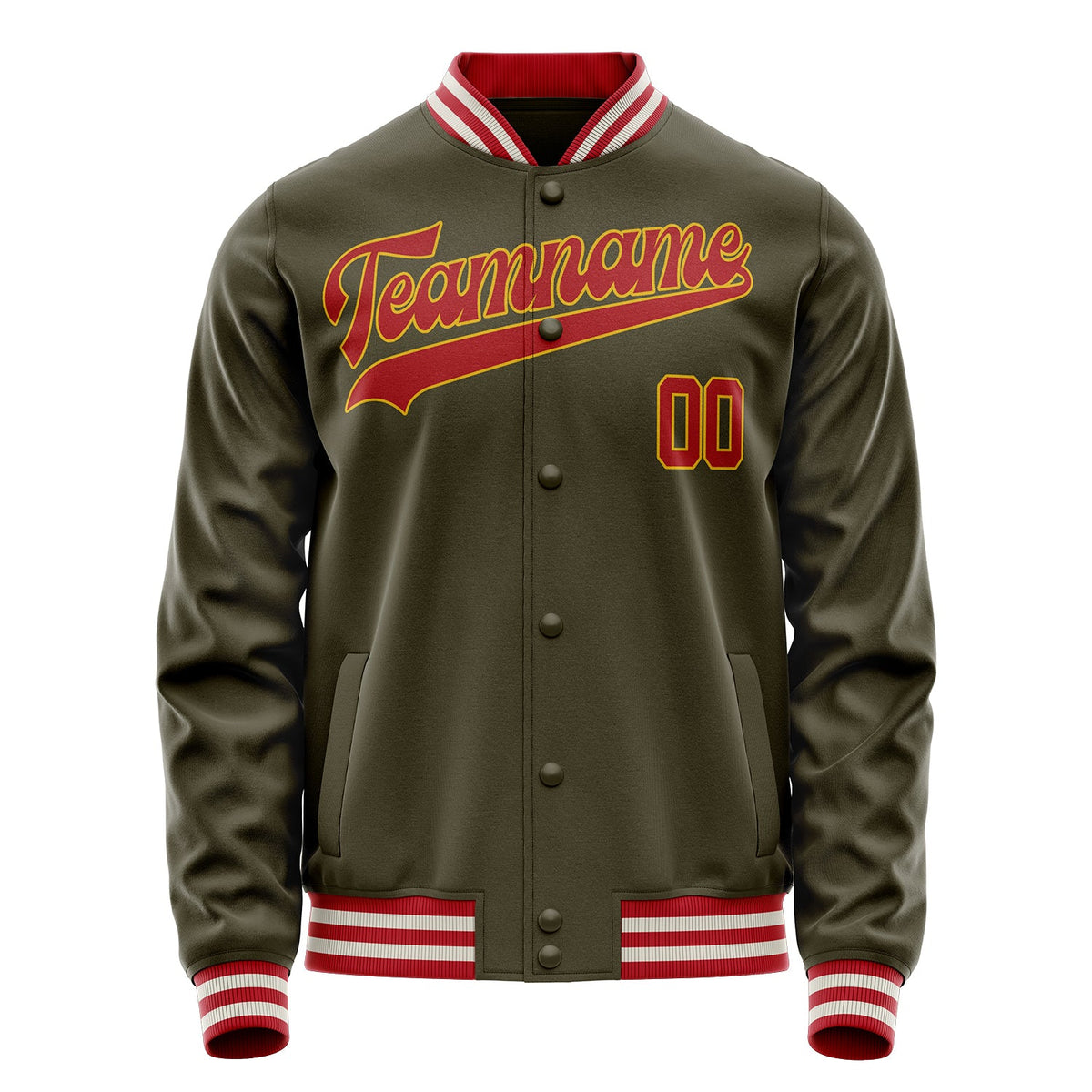 Custom Olive Red Solid Color Varsity Letterman Jacket JA02240617LH322