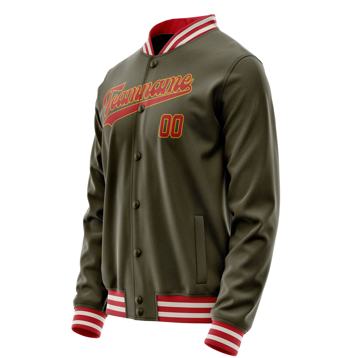 Custom Olive Red Solid Color Varsity Letterman Jacket JA02240617LH322