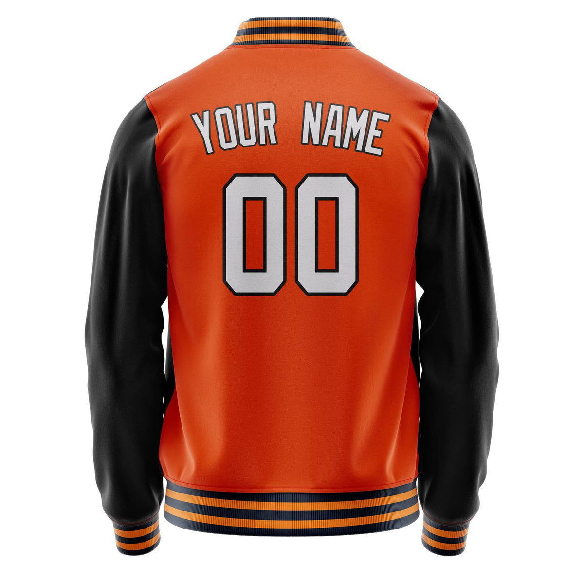 Custom Orange Black Solid Color Varsity Letterman Jacket JA02240617XE355