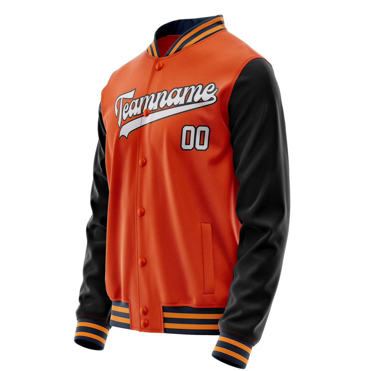 Custom Orange Black Solid Color Varsity Letterman Jacket JA02240617XE355